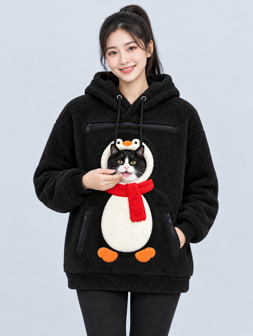PawPeek Penguin hoodie in Black