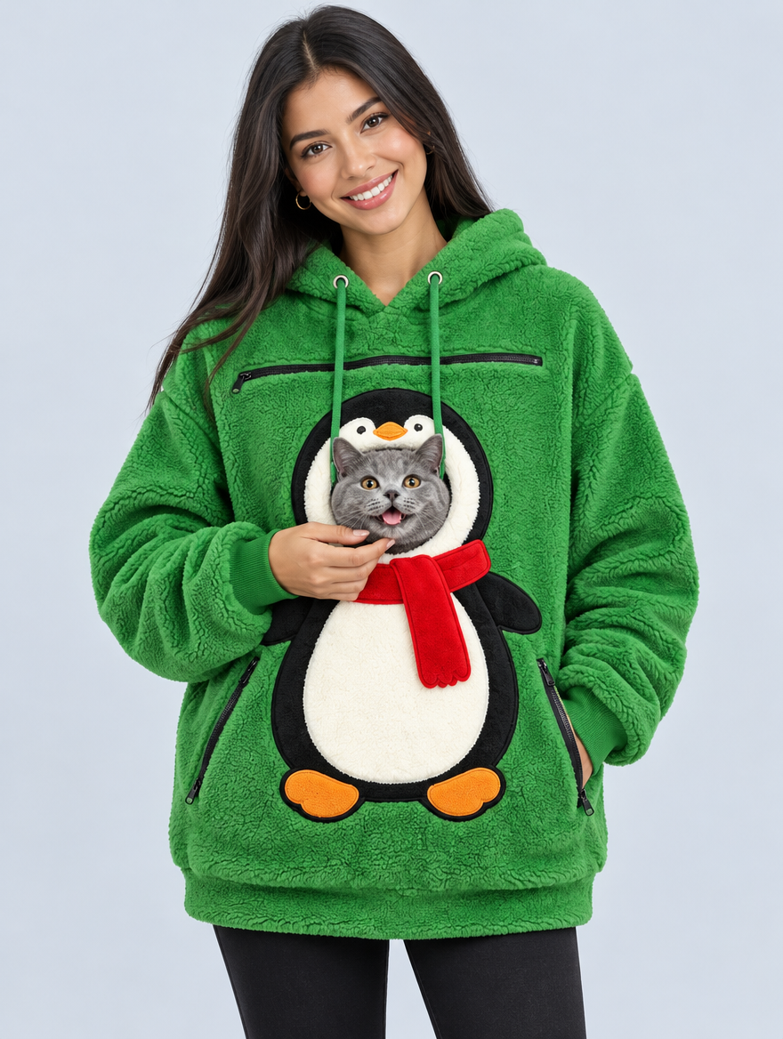 PawPeek Penguin hoodie in Green