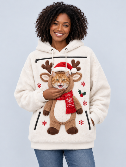 PawPeek Reindeer hoodie in Cream
