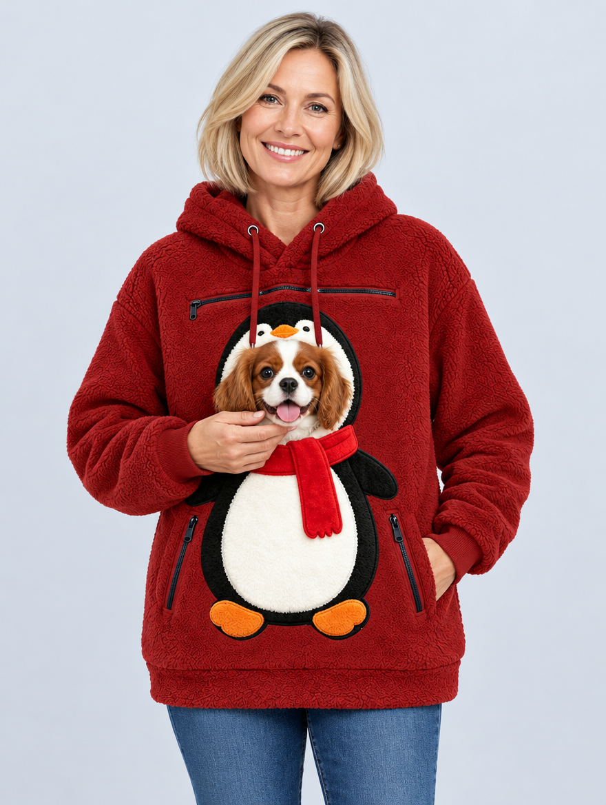 PawPeek Penguin hoodie in Red