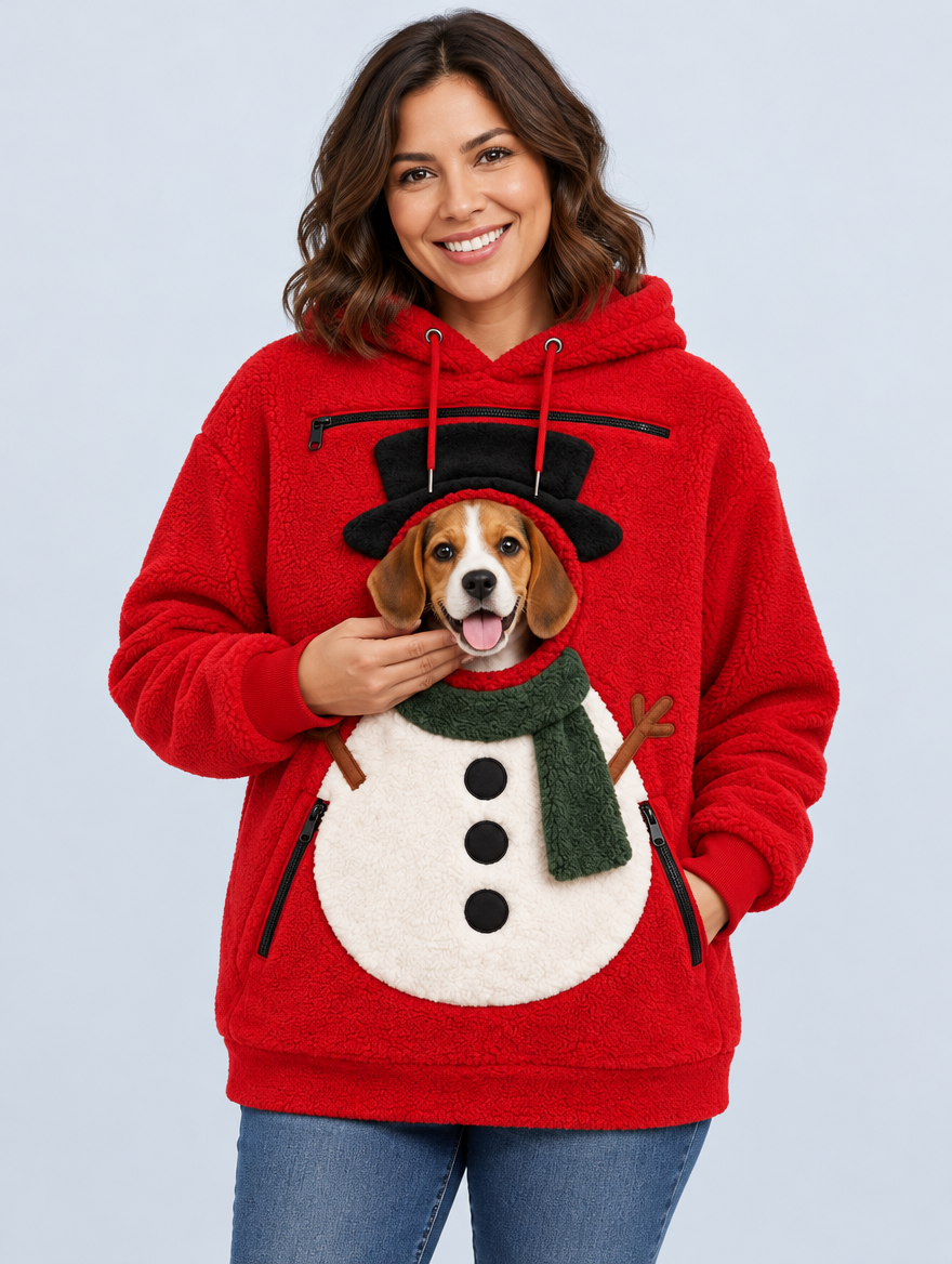 PawPeek Snowman hoodie in Red