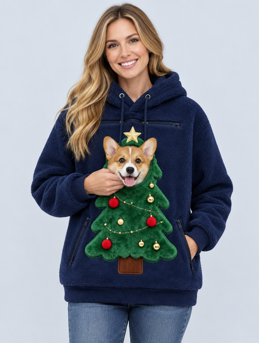 PawPeek Christmas Tree hoodie in Navy