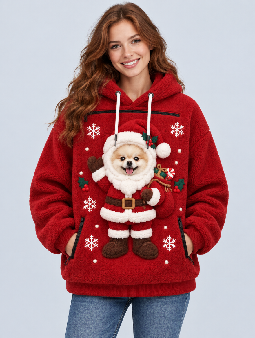 PawPeek Santa hoodie in Red
